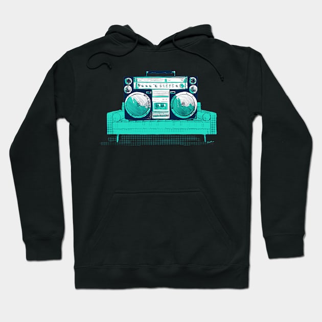 Big Boom Box on Couch – Retro Hip Hop Hoodie by TheCore